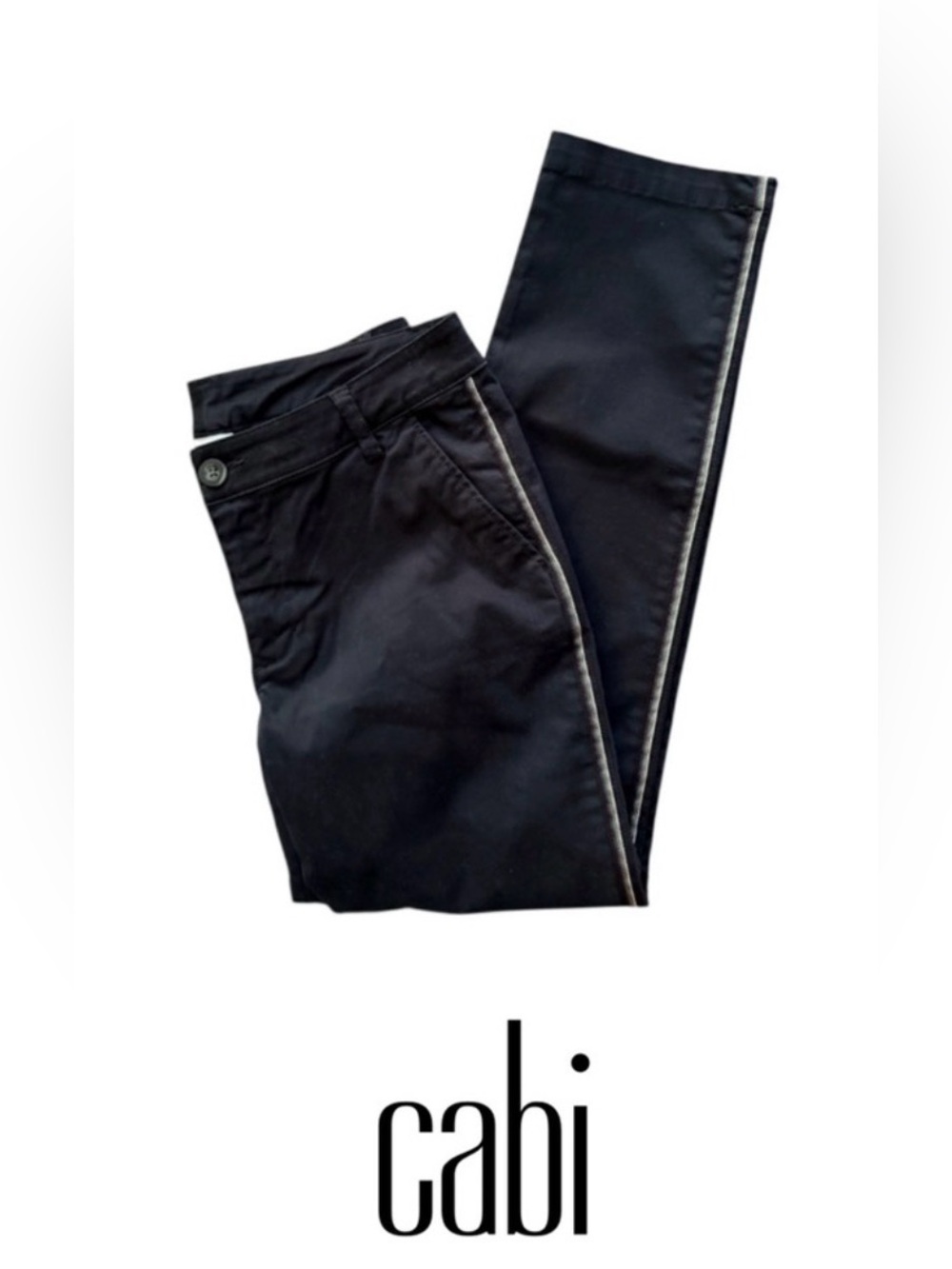 CAbi Black Tuxedo Stripe Slim-Fit Pants Size 8 Career Casual NWT